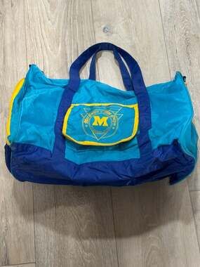 Vintage 80s 90s Colorblock Duffle Gym Bag Teal Blue Yellow Retro Athletic